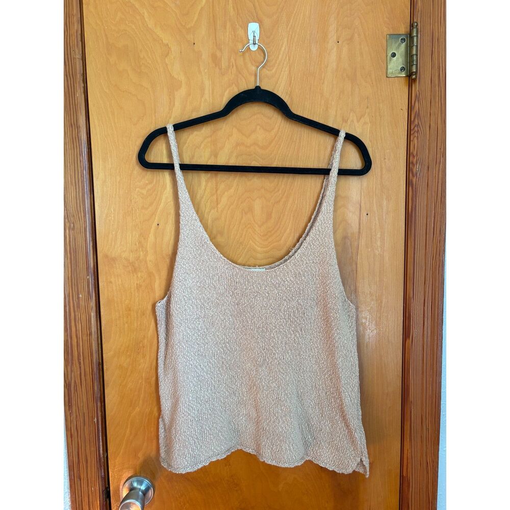 Aerie Knit Tank Top Medium Beige Scoop Neck Sleeveless Beachy Sweater Cami